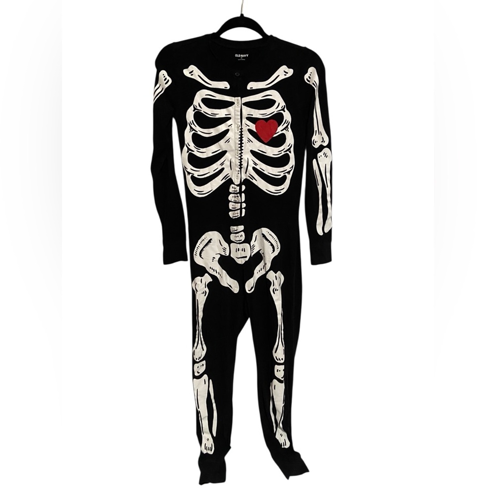 Old Navy Pajamas Womens XS Halloween one-piece Bone To Be Wild Skeleton Black